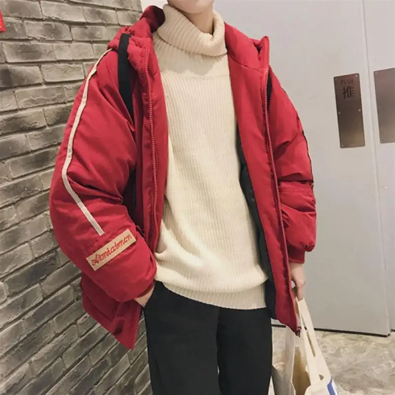 Medium-long Style Parkas Men Printed Hooded Chic Winter Warm Coats Mens Leisure Jackets  Harajuku Loose Streetwear All-match