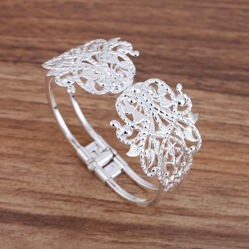 4pcs Ladies Bangle Bracelet with Big Filigree Flower Bases Punk Open cuff Bracelet Settings Hip Hop Bangle for Women Men Jewelry