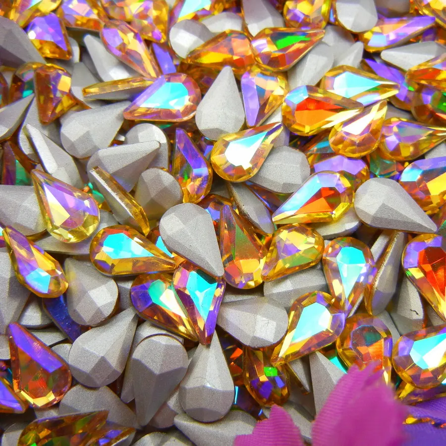 AB Farben 3*6mm 6*10mm 8*13mm Tropfenförmige Glas-Kristalle Strass zum Aufkleben Ornament DIY Verzierung – Detail 9
