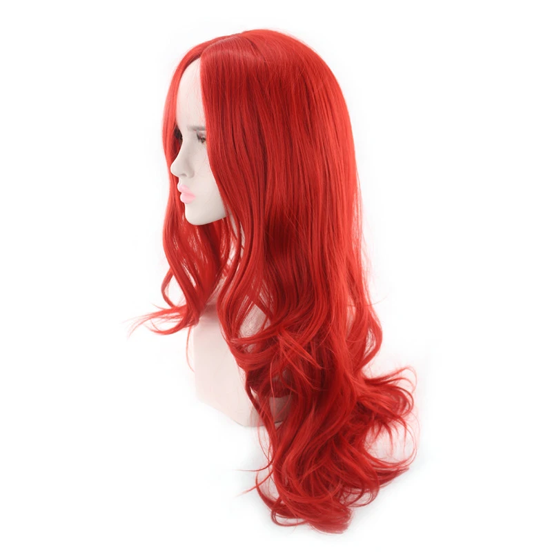 Similler Long Women Synthetic Cosplay Wig Central Part Red Gold Wavy Hair Heat Resistant Costumes