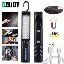 LED Work Light Powerful USB Rechargeable Flashlight with Magnet Hook Repair Lamp Portable Camping Lantern Waterproof Torch