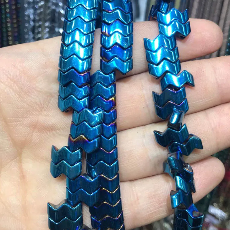 Natural Stone Hematite Beads Blue12*4mm Two Holes Letter W Bat shape Spacer Beads For Jewelry Making DIY Design Bracelets