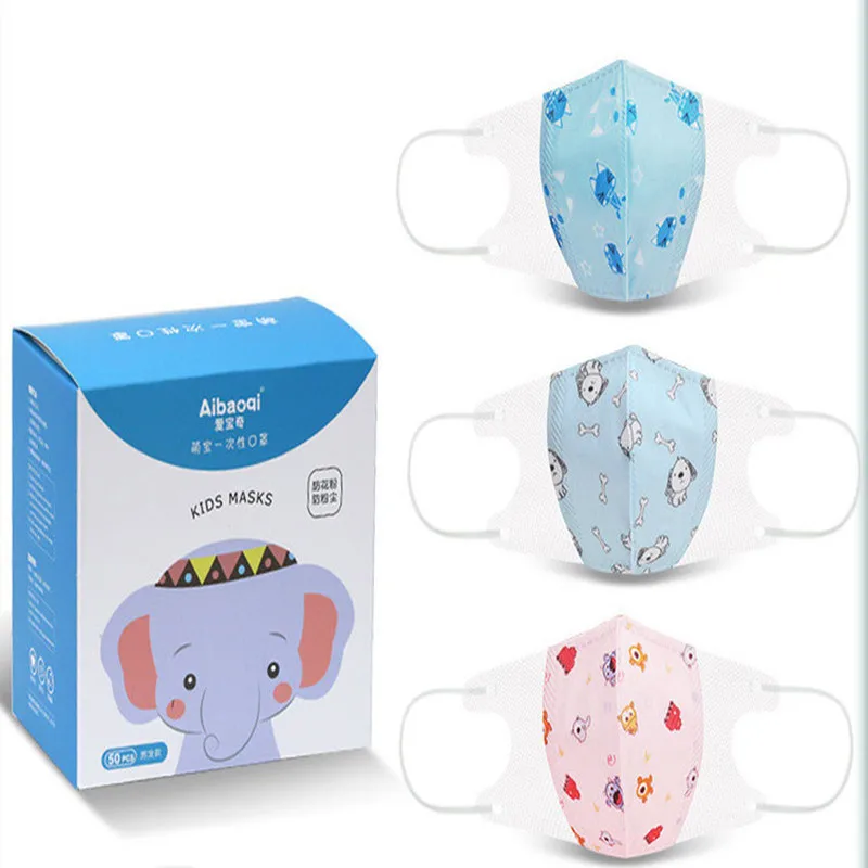 20 STKS Wegwerp Kinderen Gezichtsmaskers Geweven 3 Laag Anti Stof Smog Ademend 3D Gaas Masker Cartoon Mond Gezichtsmasker voor Kinderen