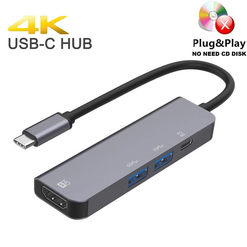 

4 in 1 type-c hub dock station 4K HD PD fast charge 87W USB3.0 to HDMI-compatible Connect keyboard mouse and U disk Usb splitter