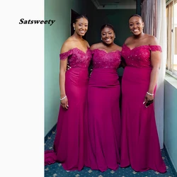 Vestidos de dama de honor de vaina fucsia, vestido largo para banquete de boda nigeriano, elegante sin hombros, escote Corazón, tren de barrido