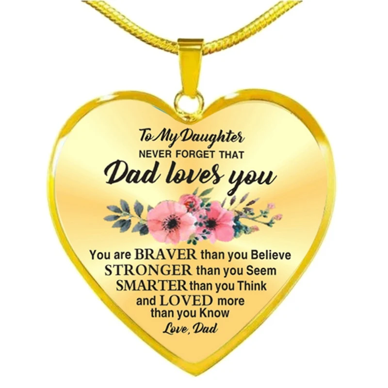 To My Daughter Necklace Heart Pendant Necklace Gifts For Daughter From Love Dad Birthday Gift Jewelry