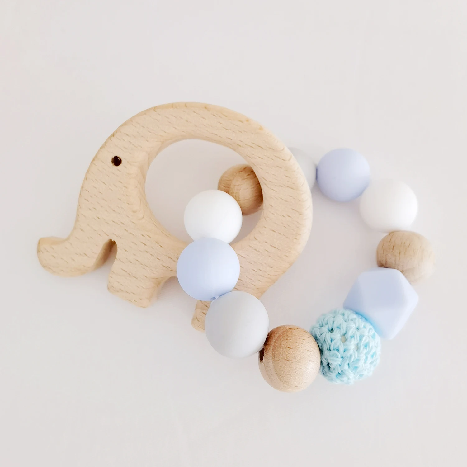 Baby Teether Bracelet Crochet Wood Crafts Engraved Bead Food Grade Silicone Beads Wood Animal Pendant Teething Toys For Rattle