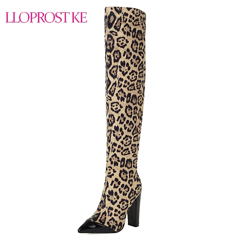 

Lloprost ke NEW 2021 Winter Leopard Shoes Women Thigh High Boots Patchwork Lady Sexy Party Dress Over The Knee Boots Size 34-43