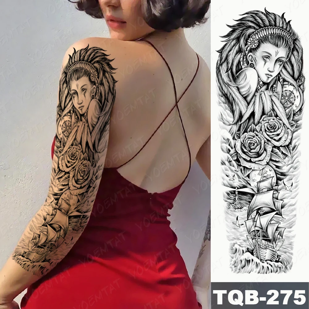 Full Arm Sleeve Water Dragon Sword Carp Waterproof Temporary Tattoo Stickers Women Thigh Back Transfer Fake Tattoos Body Art Men