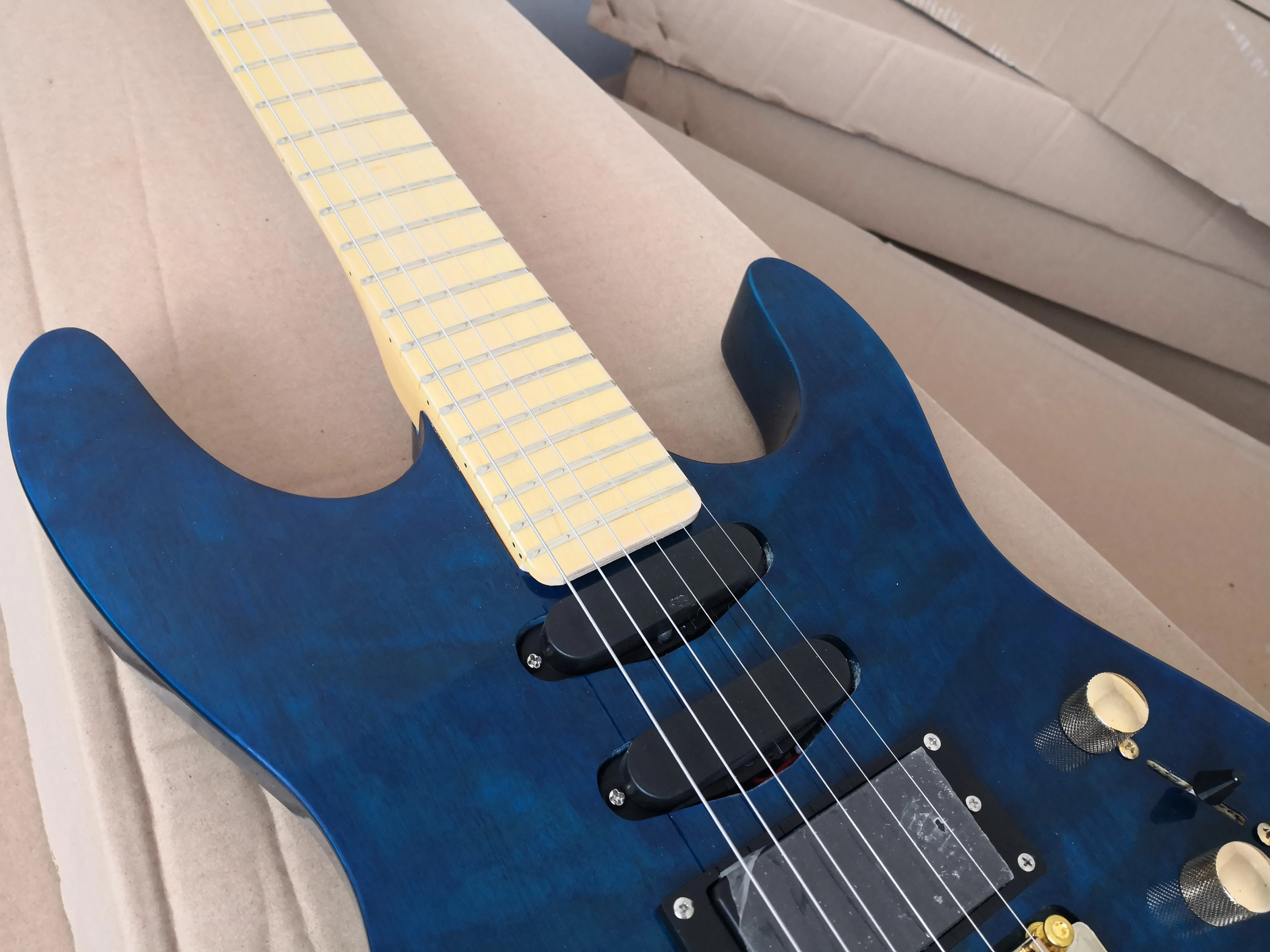 custom PC guitar,6 string blue guitar, basswood body ,tremolo bridge,SSH pickup,active battery,gold buttons