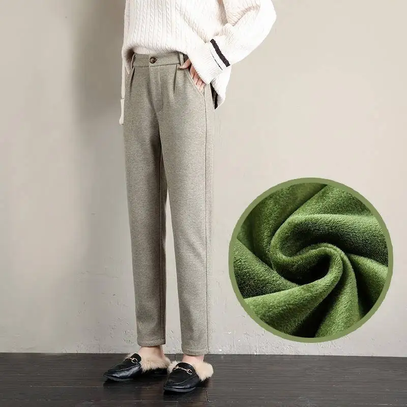 2022 New Winter Thicken Plus velvet Women Pants Casual Wool Harem Pants Female High Waist Office Lady Loose Long Trousers