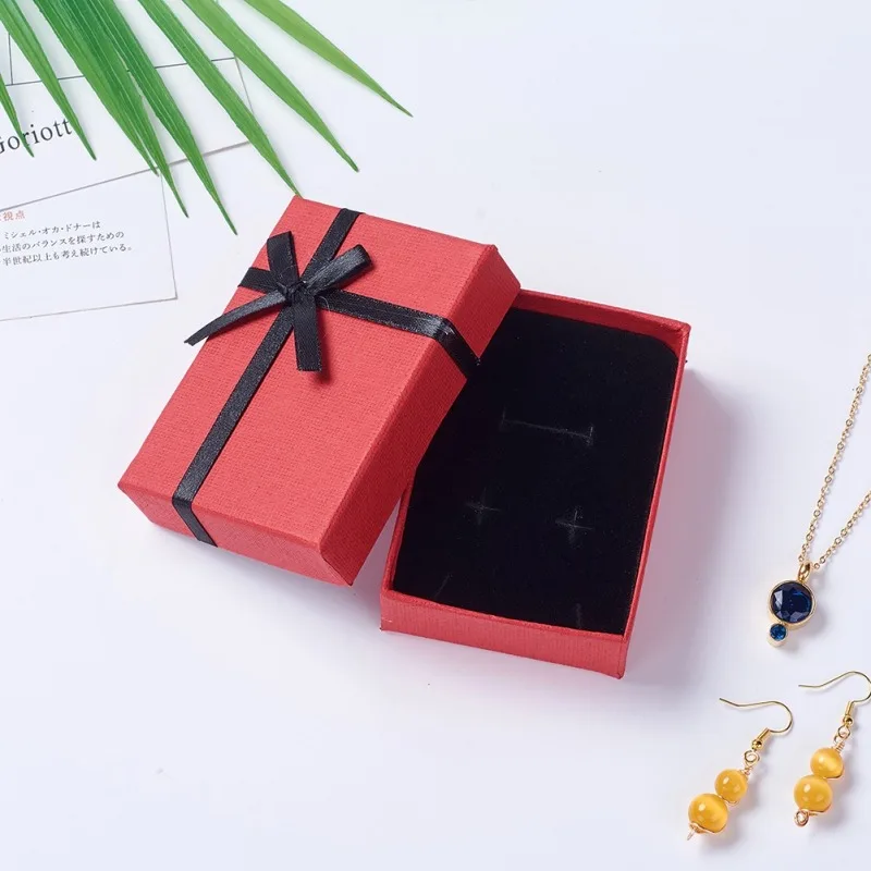 24Pcs Square Rectangle Cardboard Jewelry Set Boxes With Sponge for Necklace Rings Earrings Box Beading Supplies Packaoging Gift