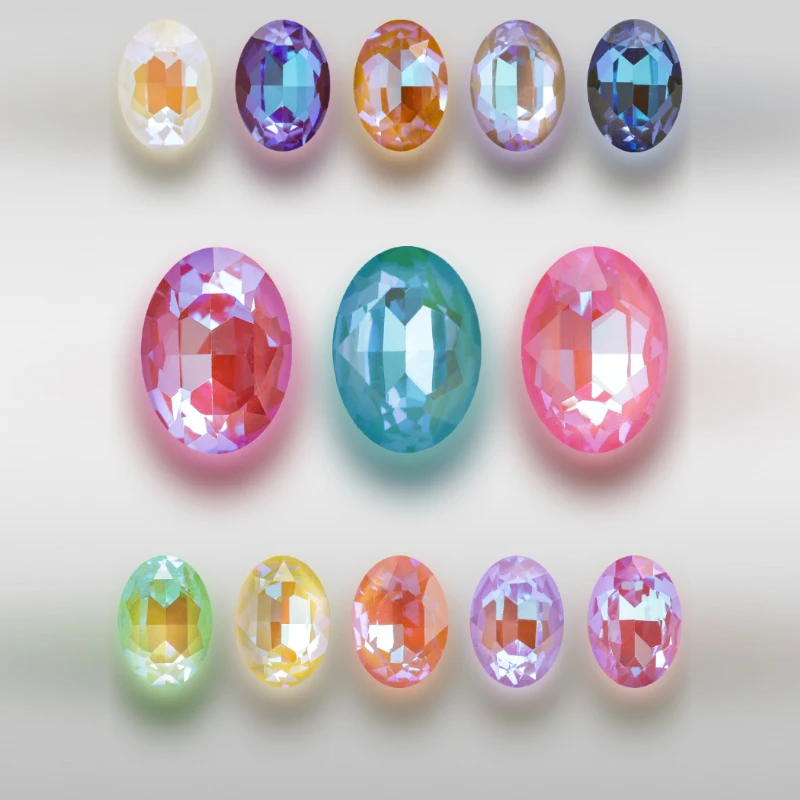 Mocha Fluorescence Loose Rhinestones Oval Shape Colorful Glue On Rhinestones Pointback Glue On Nails Crystals Rhinestone