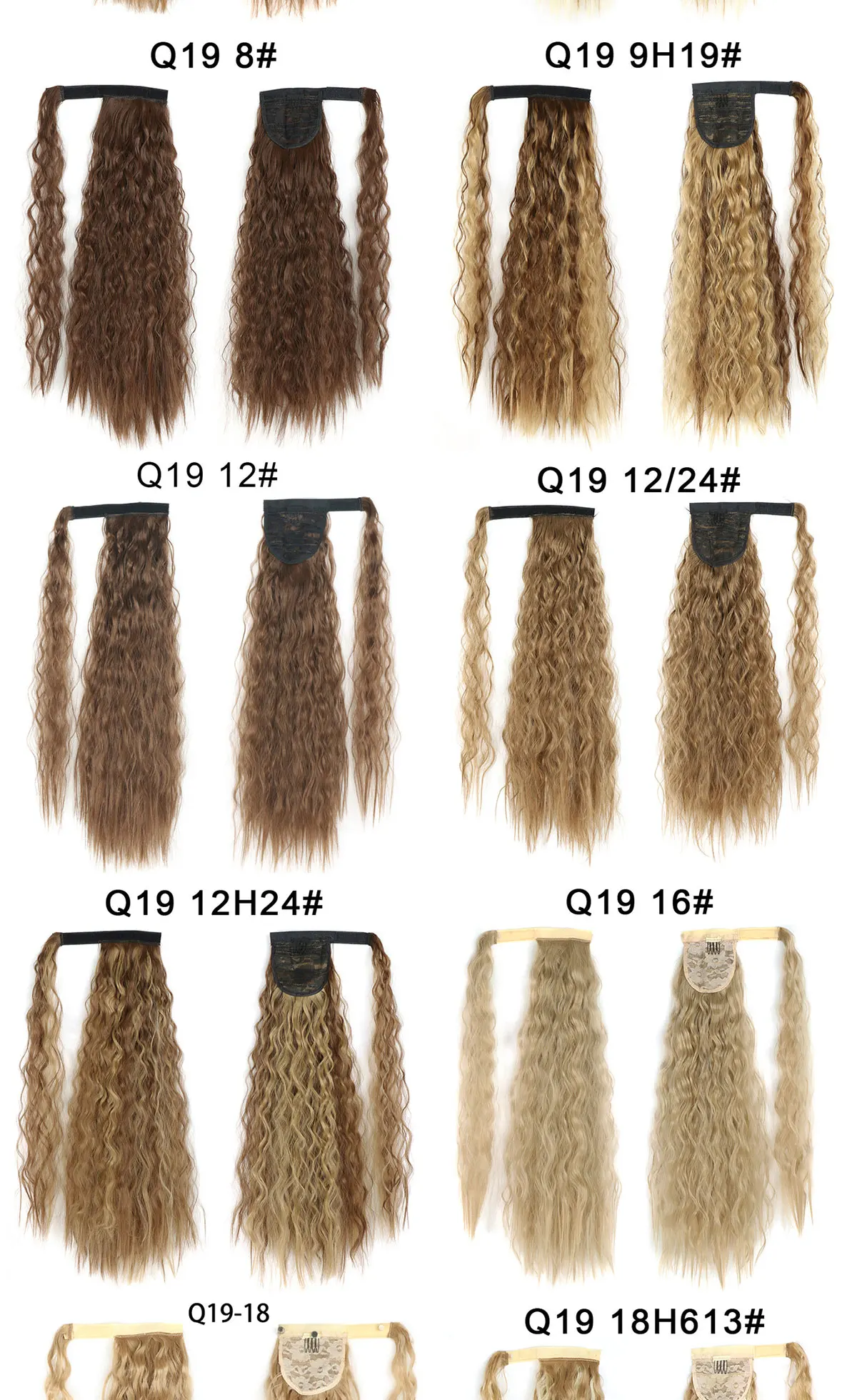 Synthetische Lange Mais Wellig Pferdeschwanz-haar Haarteil Wrap auf Haar Clip Ombre Braun Blonde Haar Extensions Pony Schwanz – Detail 7