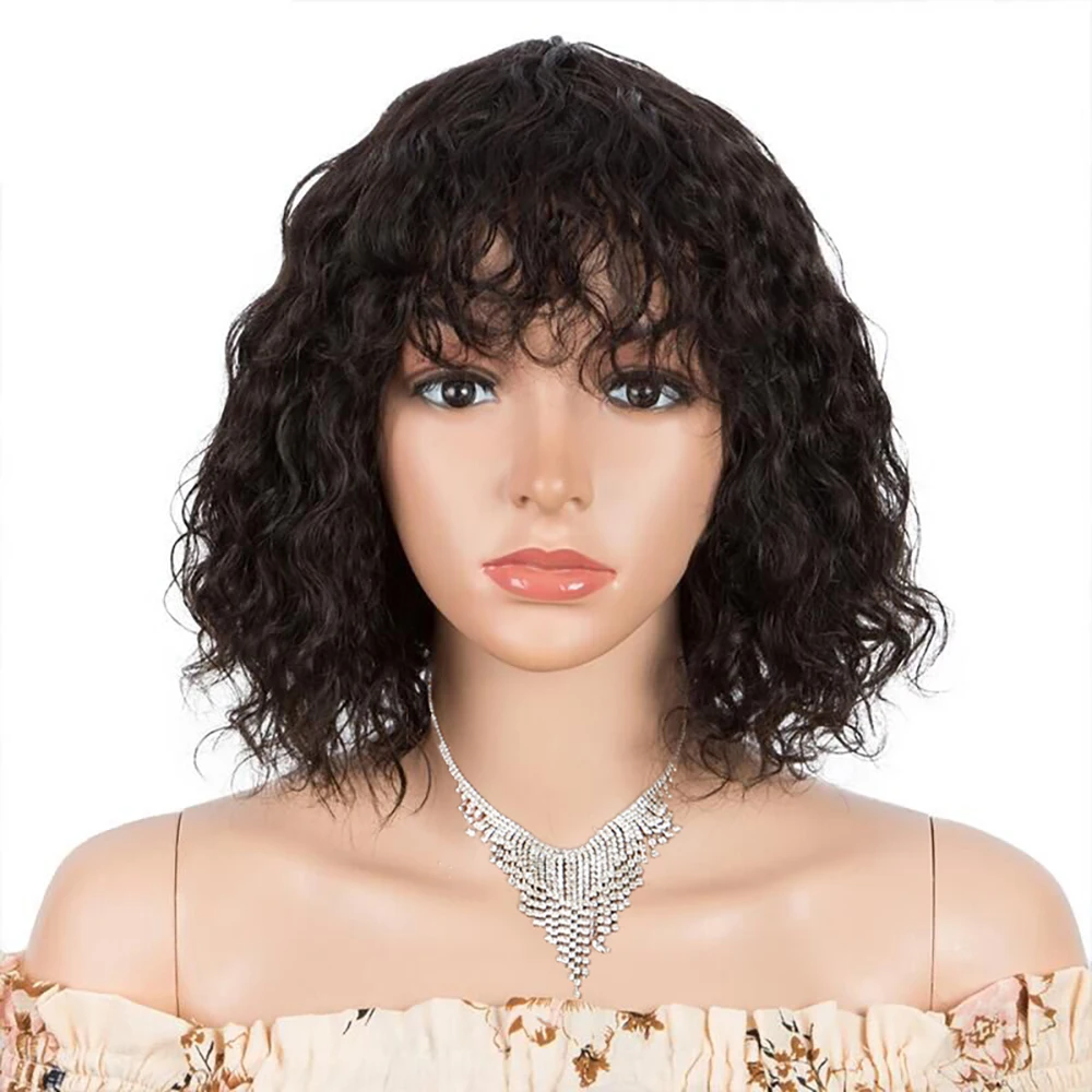 

Full Short loose wave bob wig perruque cheveux humain For Black Women Machine wig Remy Pre Plucked wig