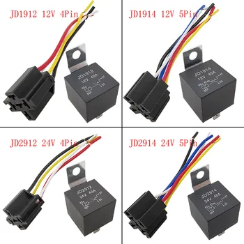 10pcs Waterproof Automotive Relay 12/24V 40A Car Relay 4P 4 Wires/5 Pin 5 Wires Auto Relais Socket JD1912 JD1914 JD2912 JD2914