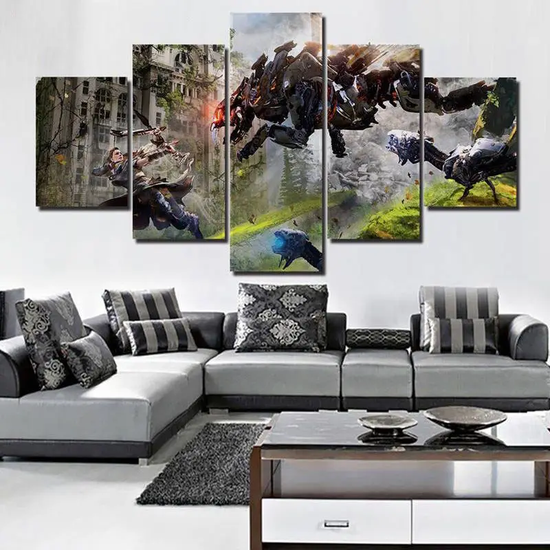 

No Framed Canvas 5 Pieces Horizon Zero Dawn Kids Teens Game Wall Art HD Posters Pictures Paintings Home Decor for Living Room