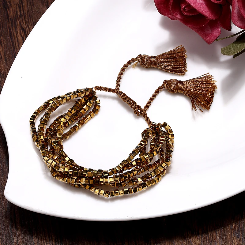 أساور محب يدوية الصنع للرجال والنساء ، والأقلية الأصلية ، حبات الأرز ، المنسوجة ، متعددة الطبقات ، شرابة ، النمط الوطني ، الموضة #5