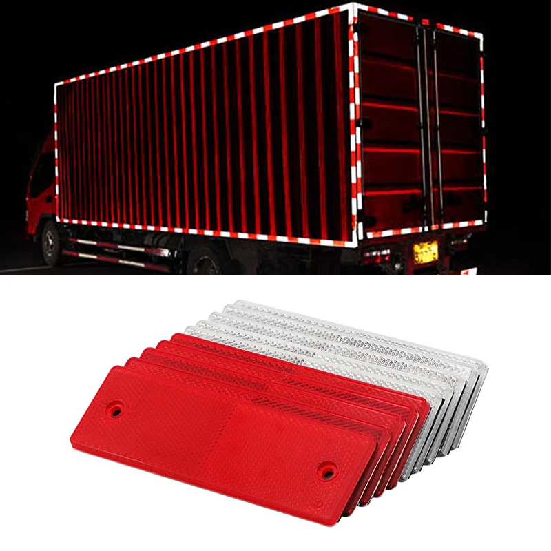 VOOFENG 10 Pieces Red White Plastic Retro Reflector for Truck Trailer Annual Inspection Night Safety Warning Reflective Sticker