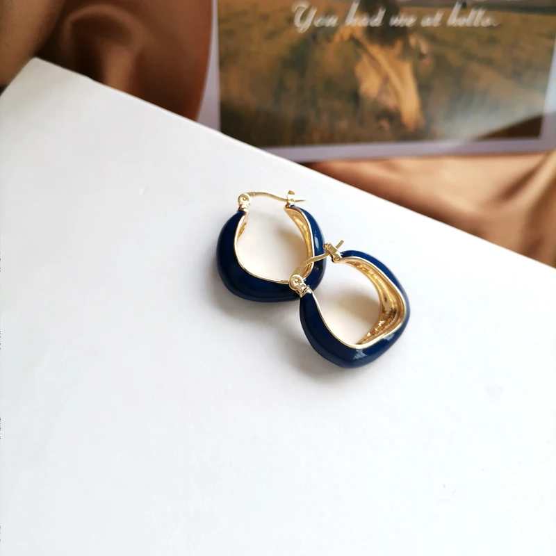 Fashion Jewelry Hoop Earrings Popular Design Hot Selling Metal Alloy Gold Color Dark Blue Women Earrings Gifts