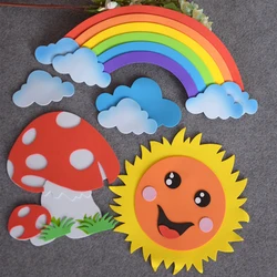 Pegatinas de pared hechas a mano de espuma EVA para niños, juguete educativo de decoración de pared, cielo, arcoíris, nube, sol y luna, bricolaje, T-N