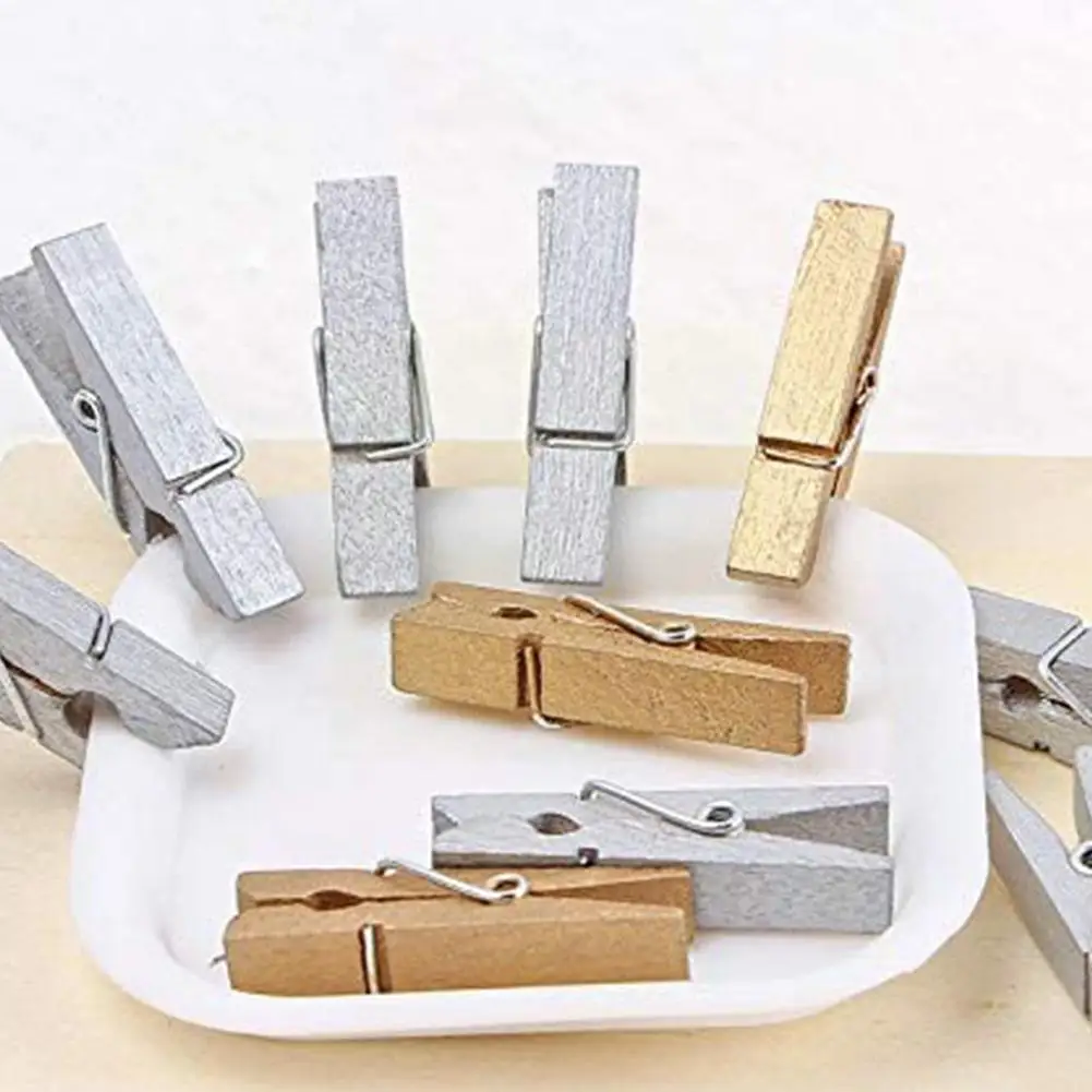 50PCS/Pack Gold Silver Black Christmas Photo Wall Mini Wood Clothespin Clip Wooden 25mm Small Environmental O2Q5