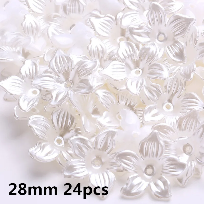 Ivory/White Multi design ABS Pearl Bead Caps Imitation Plastic Flower Beads for Floral receptacle  DIY Spaced Apart Jewelry