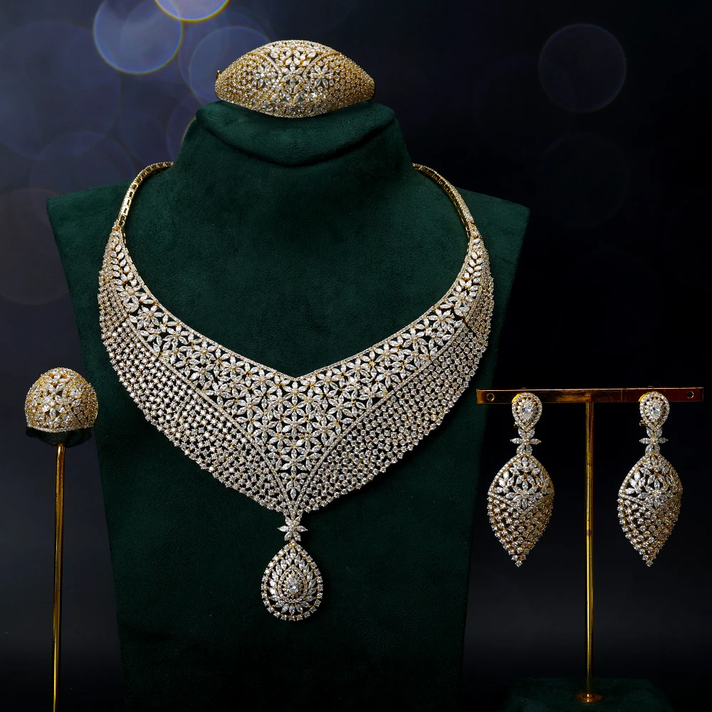

TIRIM Luxury Elegant Bridal Necklace Set for Women Gorgeous Cubic Zirconia Wedding Jewelry Sets African Brides Accessories