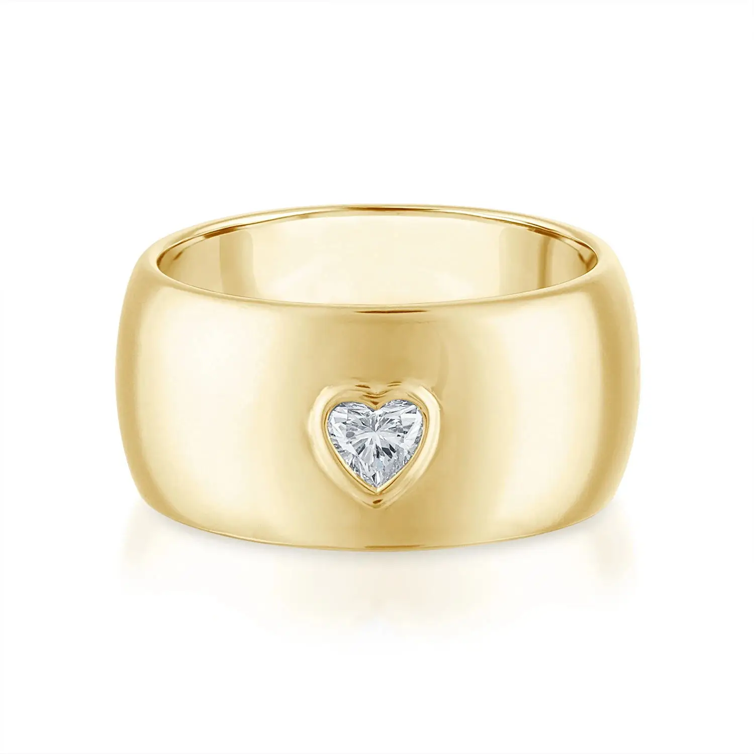 Gold Color Band Ring Wide Big Band Simple Singe Stone Design Heart CZ Ring