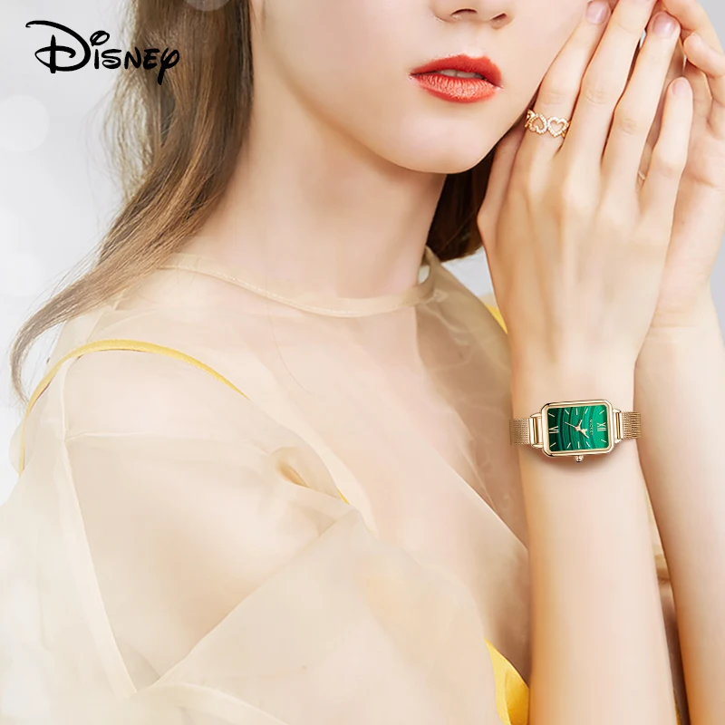 Disney para mulheres relógio de pulso de quartzo retângulo mickey mouse dos desenhos animados cutie verde moda senhoras antigo novo presente