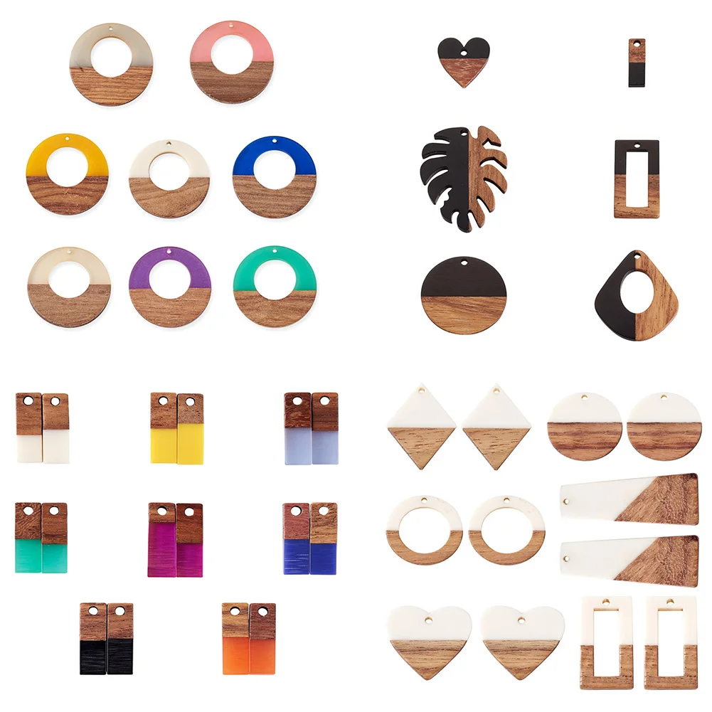 1 Set Resin Wood Pendants Geometric Charms for Dangle Earring Connectors Handmade DIY Vintage Wooden Earrings Bracelets Supplies