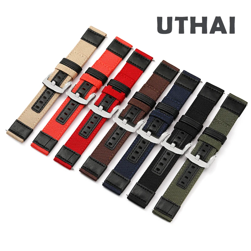 UTHAI Z46 Nylon with Genuine Leather watch band ，canvas Watchband 20mm 22mm Suitable for Samsung S3 Huami Jeep extended watch st