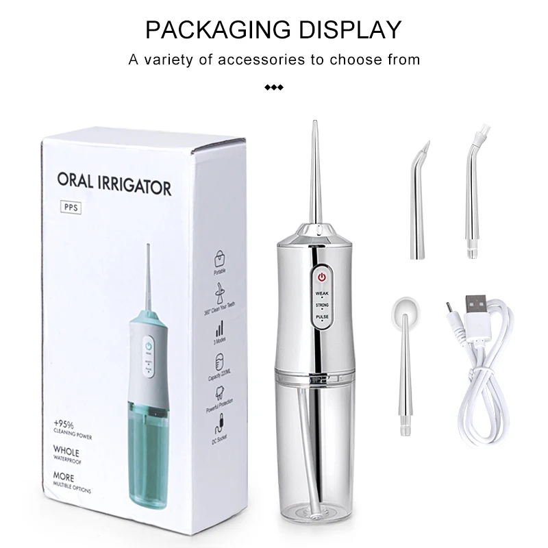 

220ML Water Jet Teeth Cleaner Teeth Whitening Portable Dental Oral Irrigator 3 Modes USB Rechargeable 3 Modes Water Flosser