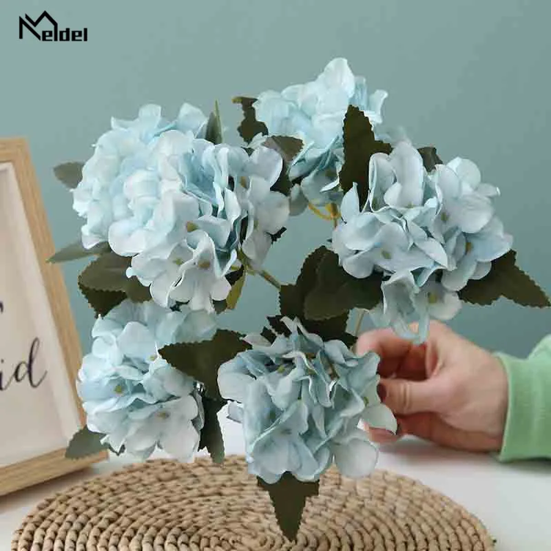 6 Heads Artificial Hydrangea Silk Flowers Vintage Literary Fake Flower Hydrangea Wedding Decoration Home Decor Accessories Flore