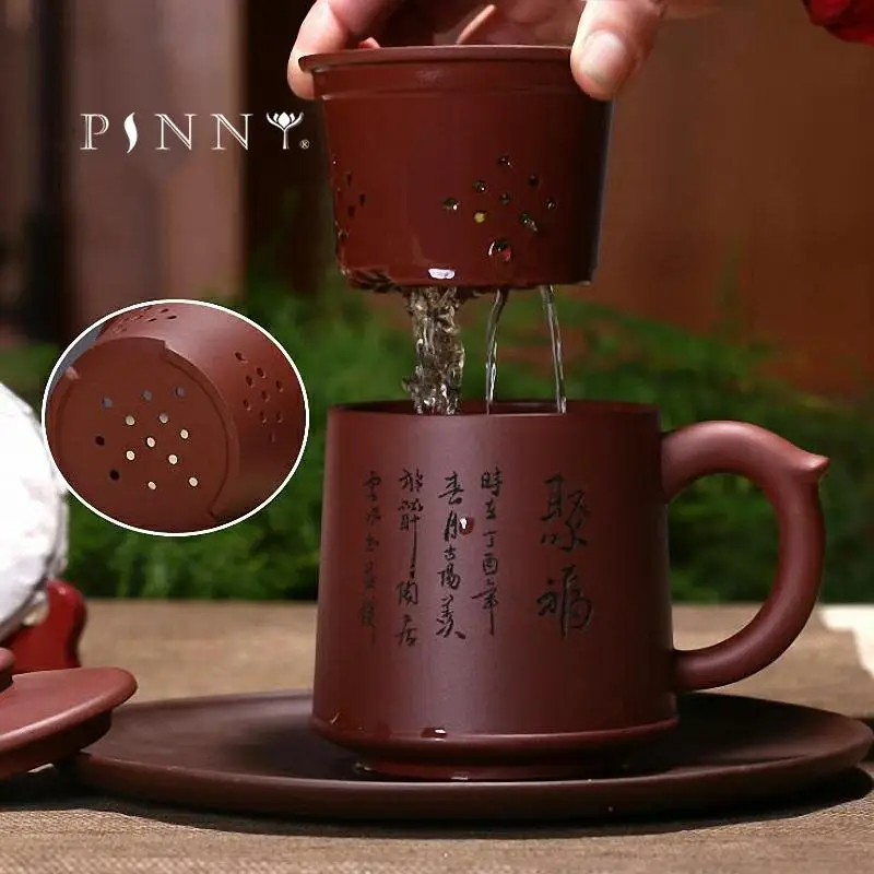 PINNY 600ml Yixing Purple Clay Tea Mugs Chinese Kung Fu Tea Set Ceramic Tea Cups Hand Made Tea Ceremony Accessories