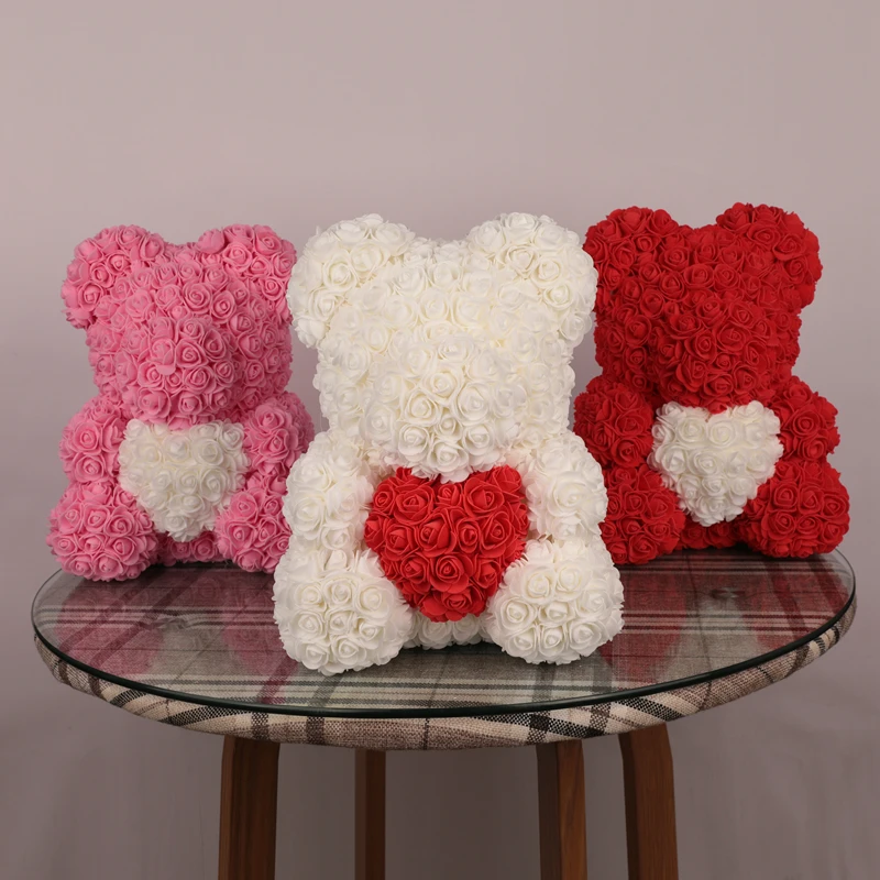 40cm Roses Bear with Heart Artificial Flower Rose Teddy Bear For Women Valentine's Wedding Birthday Christmas Gift Decoration