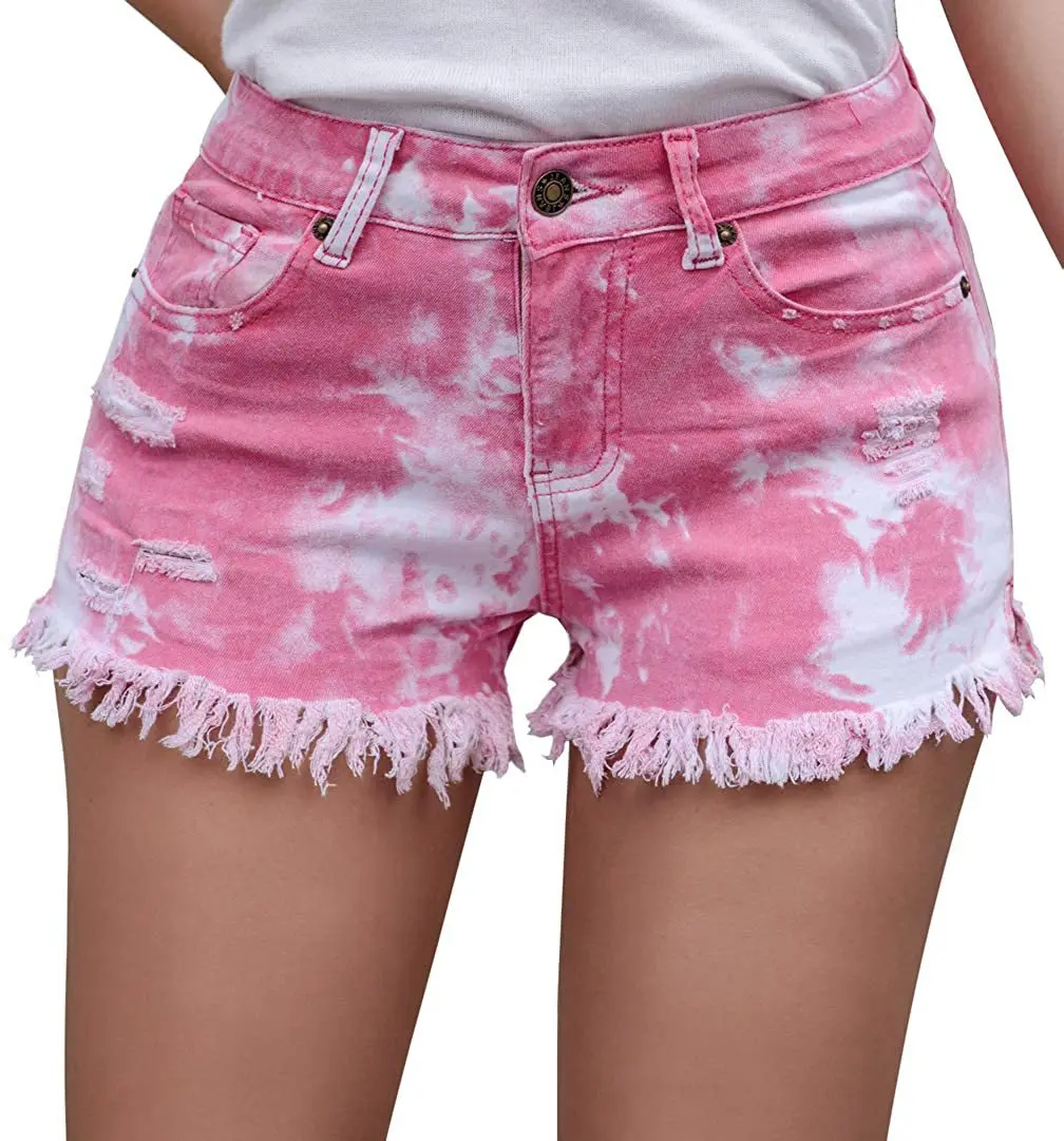 3XL Wide Cuff Denim Vintage Shorts Tie Dye Fashion High Waist Simple New Arrival Loose Casual Female Frayed Distressed Shorts