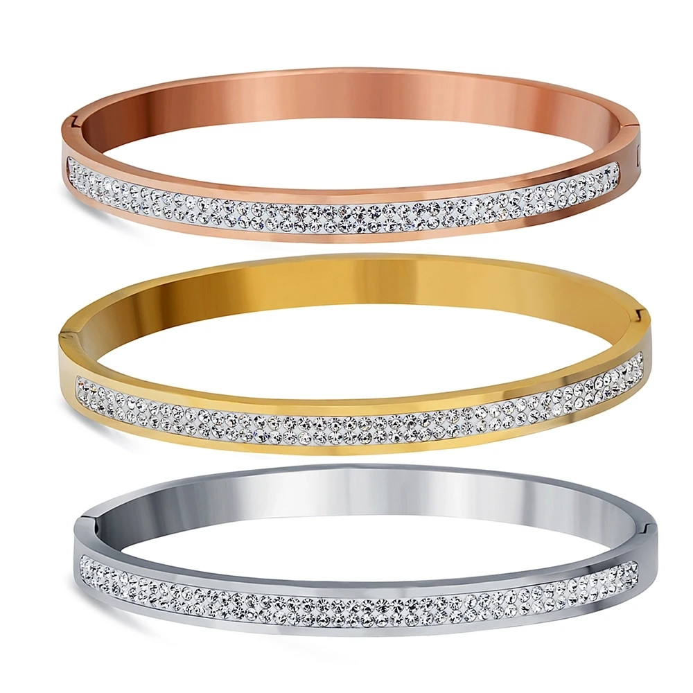 

Two Row crystal rhinestone pave stainless steel bracelets & bangles for women Fashion Jewelry Bangle Accessories Drop Shipping