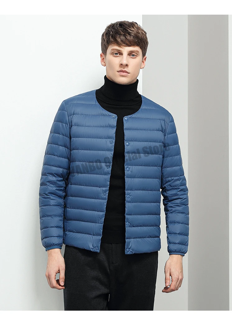 Men's Liner Duck Down Jacket O-neck Variable V-neck 2023 New Men Winter Keep Warm Collarless Ultralight Quilted Puffer Coat
