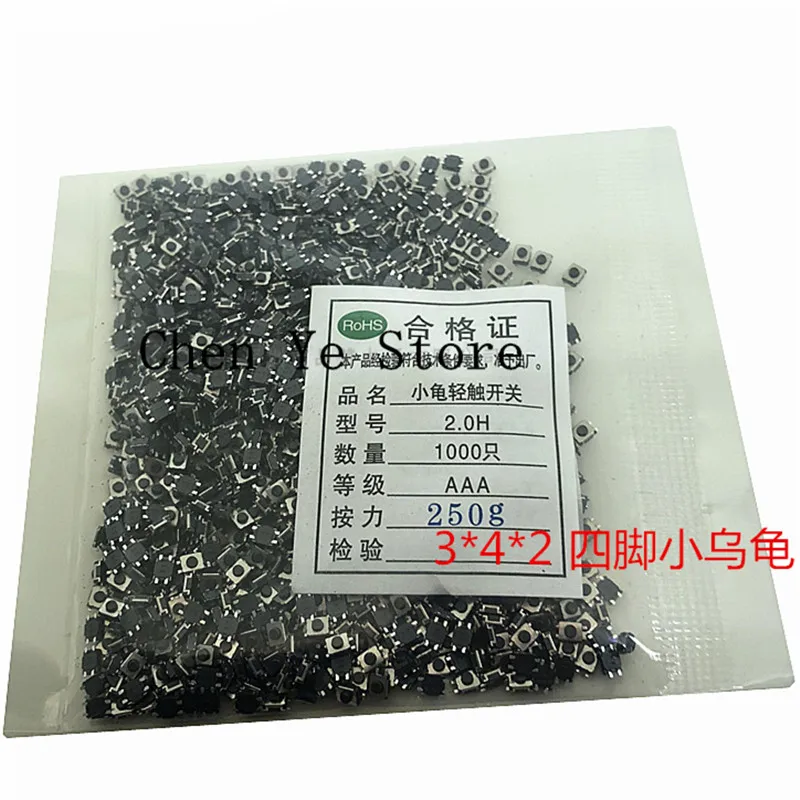 Livre shipping1000pcs smd 4pin 3x4x2mm tátil botão de pressão micro interruptor momentâneo 3*4*2mm micro botão