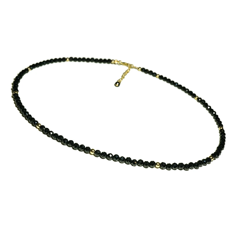 Lii Ji Shining Black Spinel 2mm Faceted Beads 925 sterling silver Gold Color Fashion Necklace for Women/ Men Dropshippi