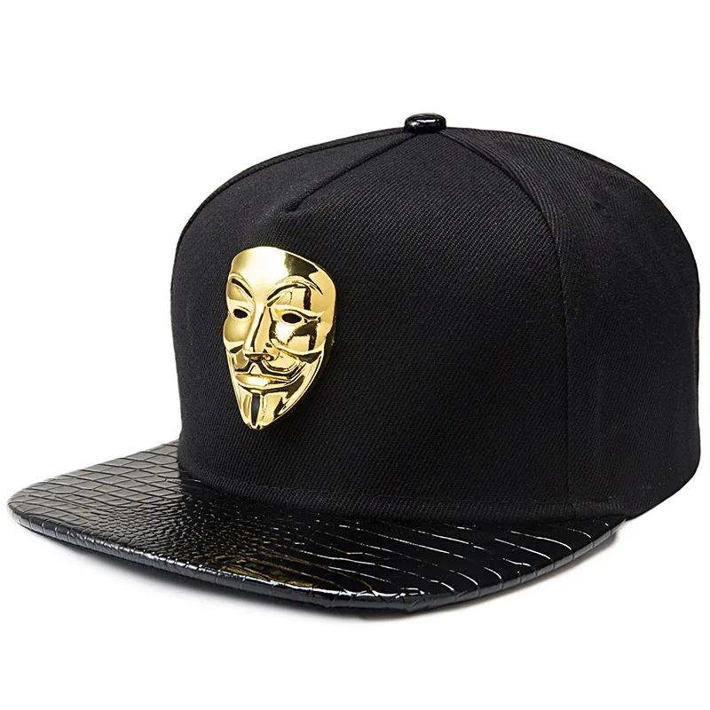 V For Vendetta Baseball Caps Metal Adjustable Snapback Hats Gorras Hip Hop Style for Women Men Black Boy Cool Flat Dropship