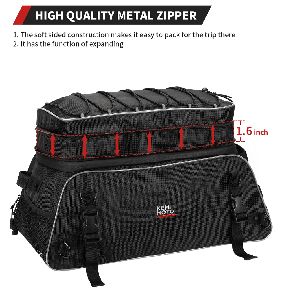 Tail Bag Motorcycle Luggage Tour-Pack Rack Bag Collapsible Trunk Bags with Bar Straps Waterproof Touring for Road King Street