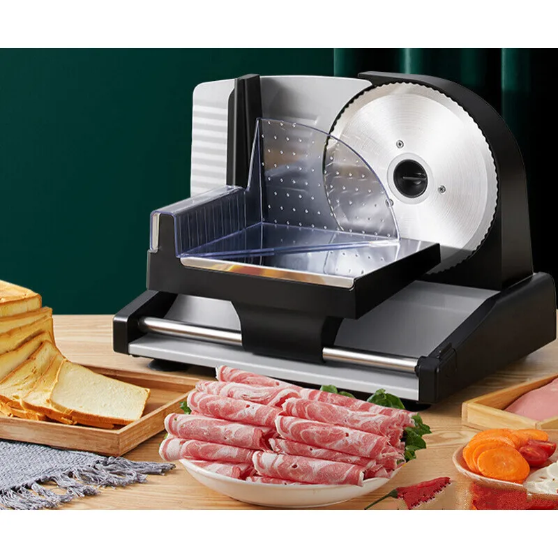 220V Multifunctional Meat Slicer Machine Ham Lamb Rolls Meat Slices of Bread Vegetable Hot Pot Desktop Adjustable Thickness