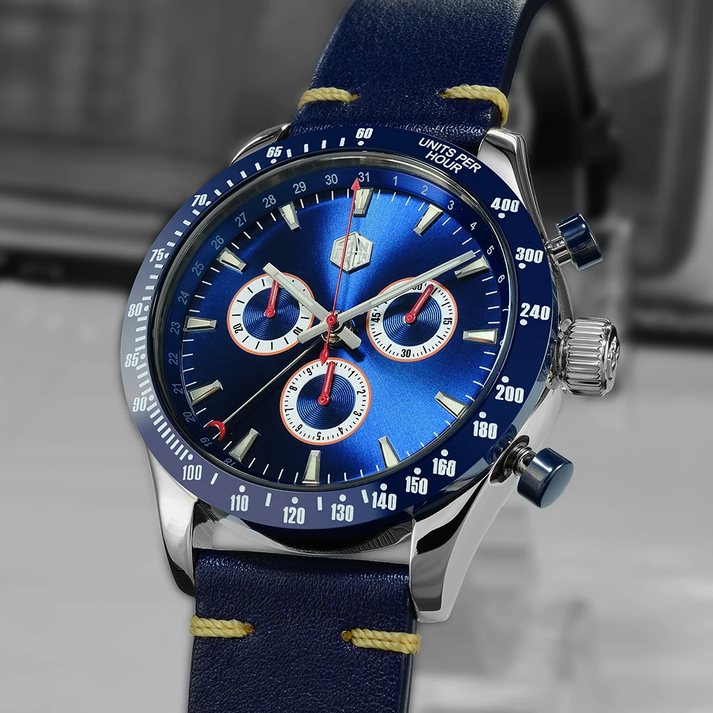 San Martin Stainless Steel Mens Chronograph Quartz Watch Business Classic Swiss Ronda Sapphire Ceramic Luminous Diver Watch