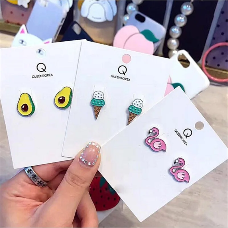 Cartoon Enamel Birds Flamingo Stud Earrings Ear Accessories Cute Fruit Avocado Ice Cream Earings for Girl Statement Jewelry