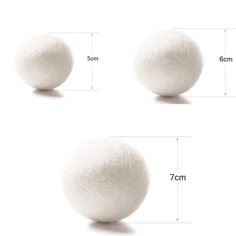 Bolas de secador de lã bolas de lavanderia reutilizáveis natural orgânica tecido de lavanderia amaciante bola 5/6/7cm casa lavagem velo kit seco bola