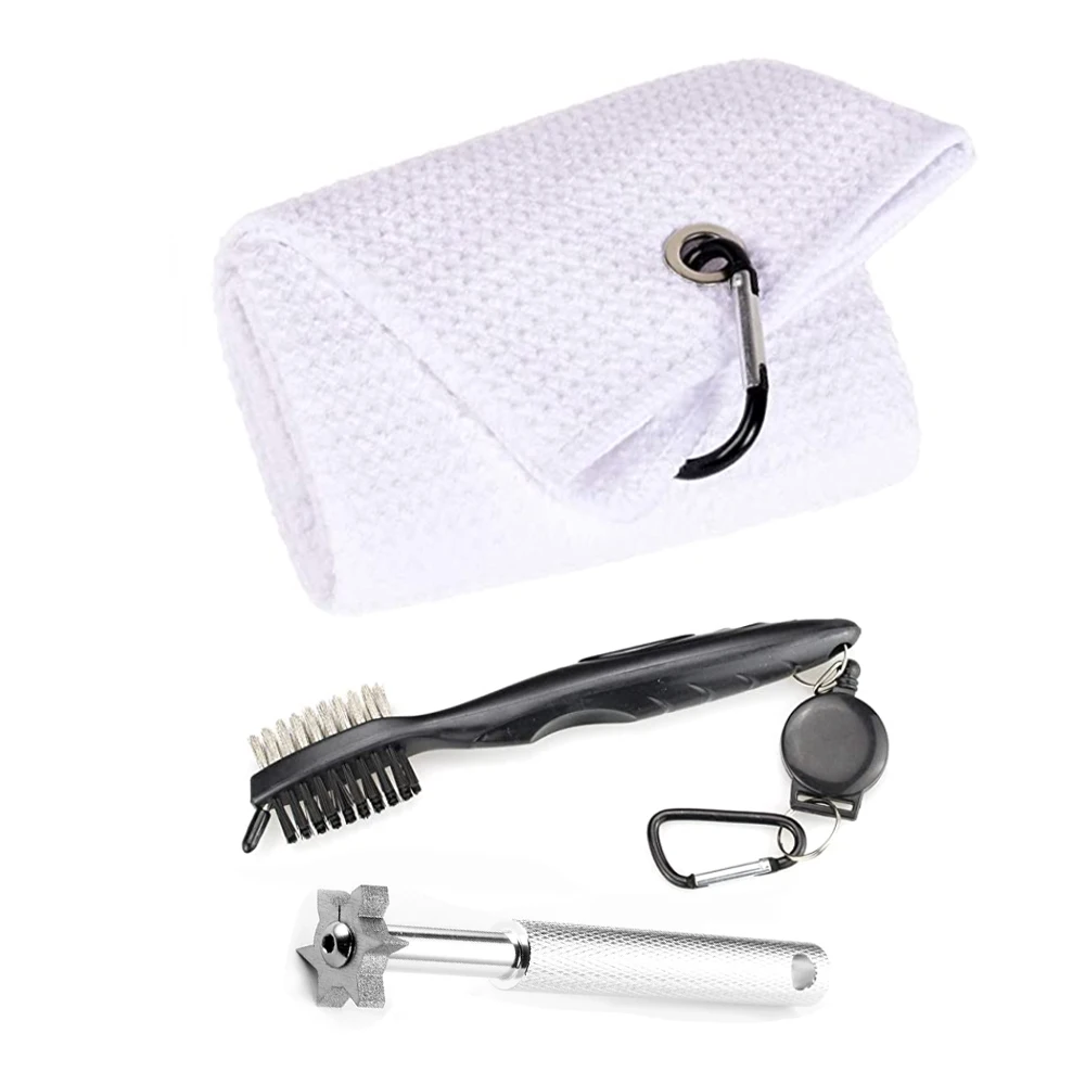 Golf Towel Microfiber Waffle Pattern with Club Groove SHARPENER Cleaner Brush Golf Accessories set for Men