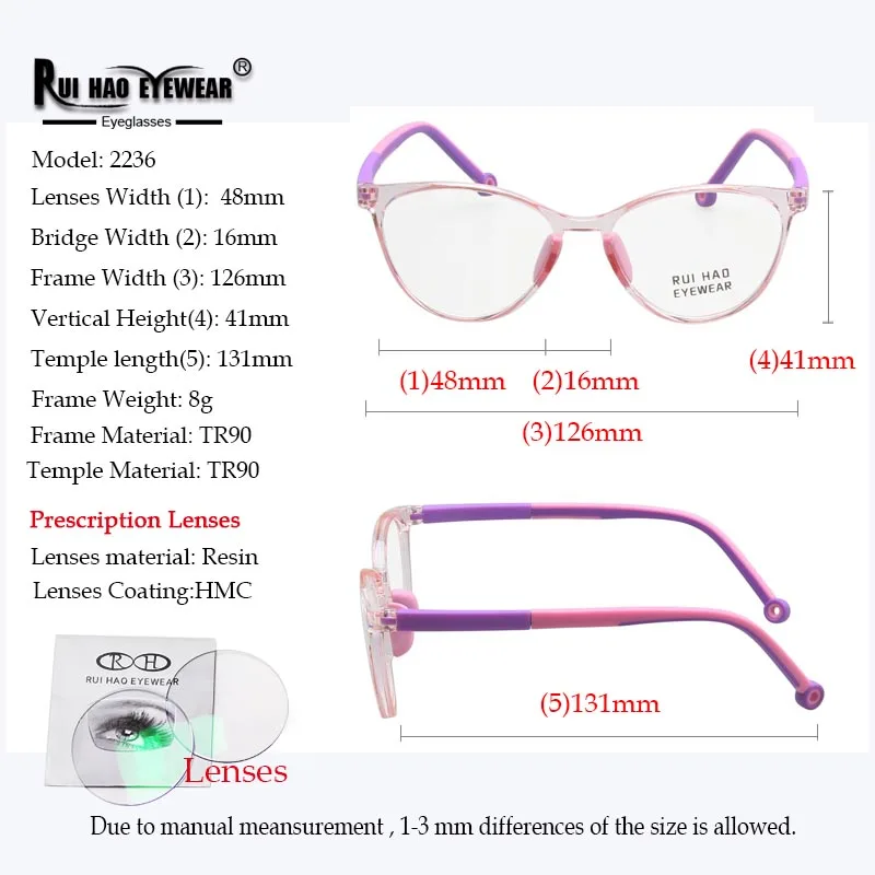 Lunettes œil de chat personnalisées pour enfants, lunettes pour filles, remplissage de lentilles en résine, lunettes d'amblyopie, myopie, délinquants