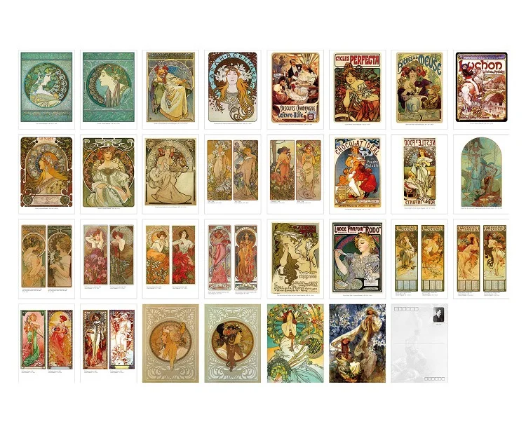 30 Pcs/Set Alphonse Maria Mucha Series Postcard ins Style Greeting Cards DIY Journal Decoration Stationery